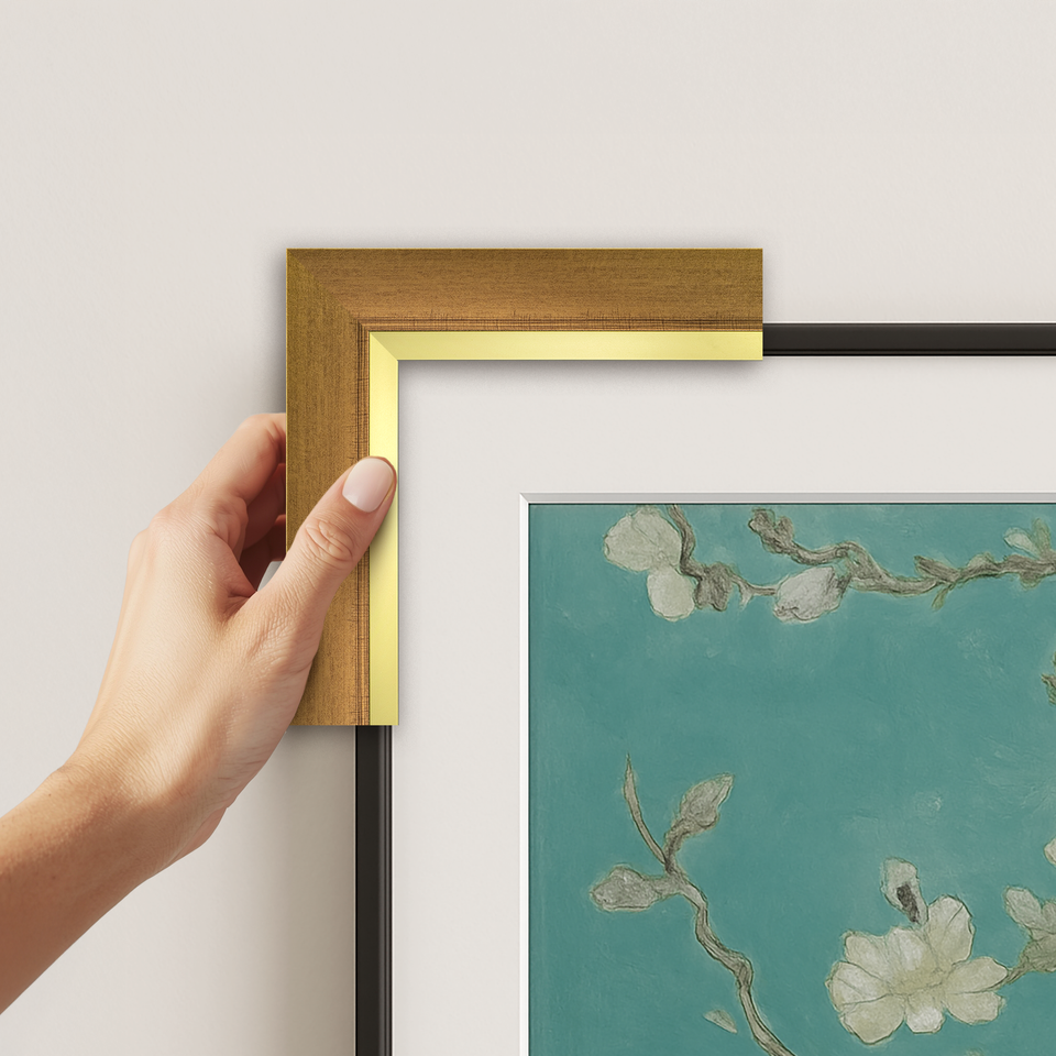 ModernGoldLeaf_CornerExample - Deco TV Frames AU