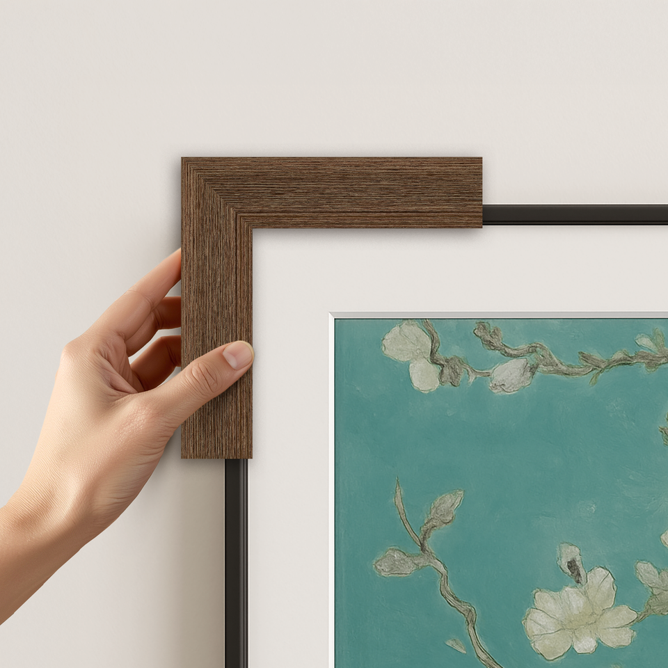 MuseumWalnut_CornerExample - Deco TV Frames AU