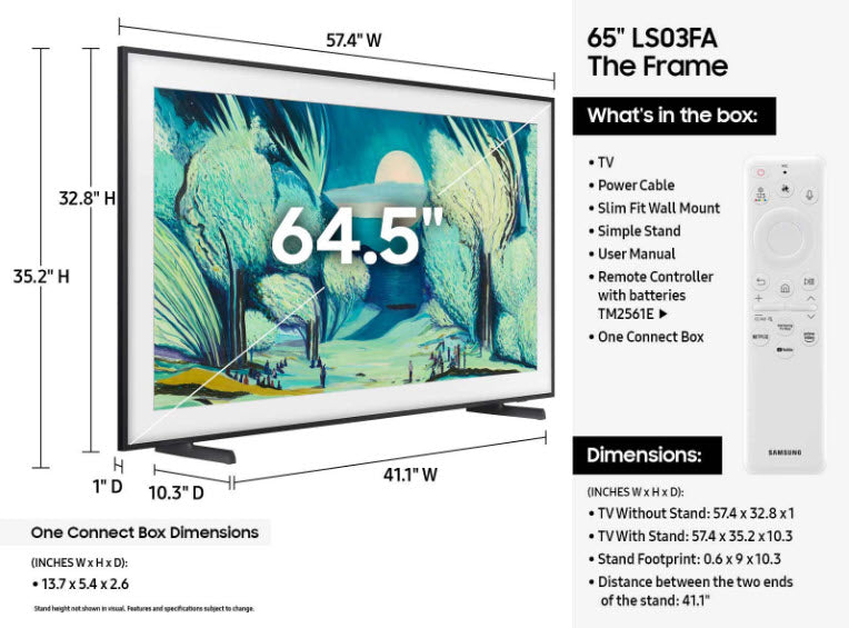 65" Samsung The Frame / QLED 4K Art Mode Samsung Vision AI Smart TV (2025)