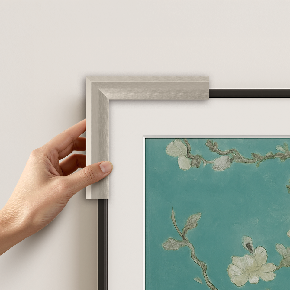 GermanSilverPrismatic_CornerExample - Deco TV Frames AU