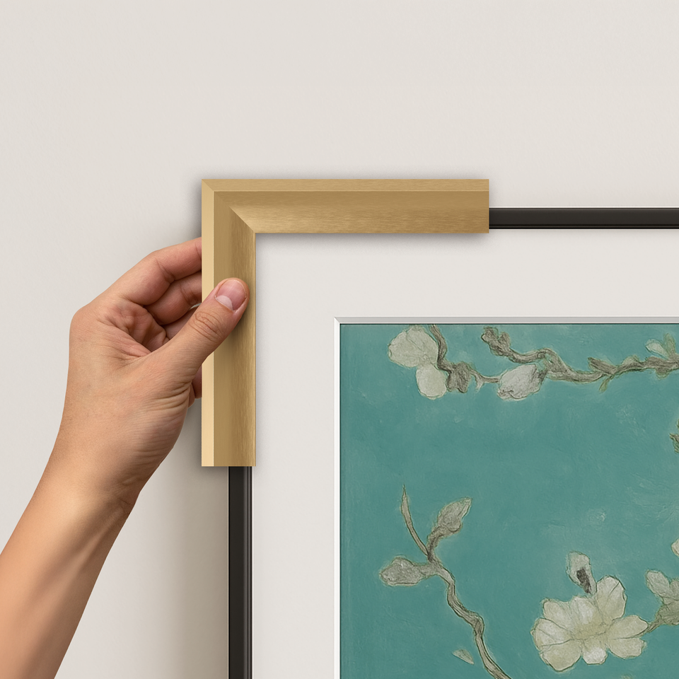 PaleGoldPrismatic_CornerExample - Deco TV Frames AU