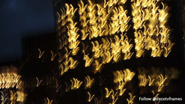 Luces abstractas de la ciudad, formas en V, Seattle, Washington, EE.UU.