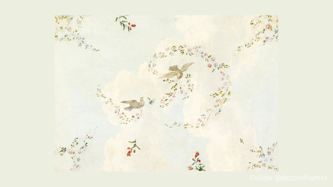 Conception de plafond avec colombes et guirlandes de fleurs 